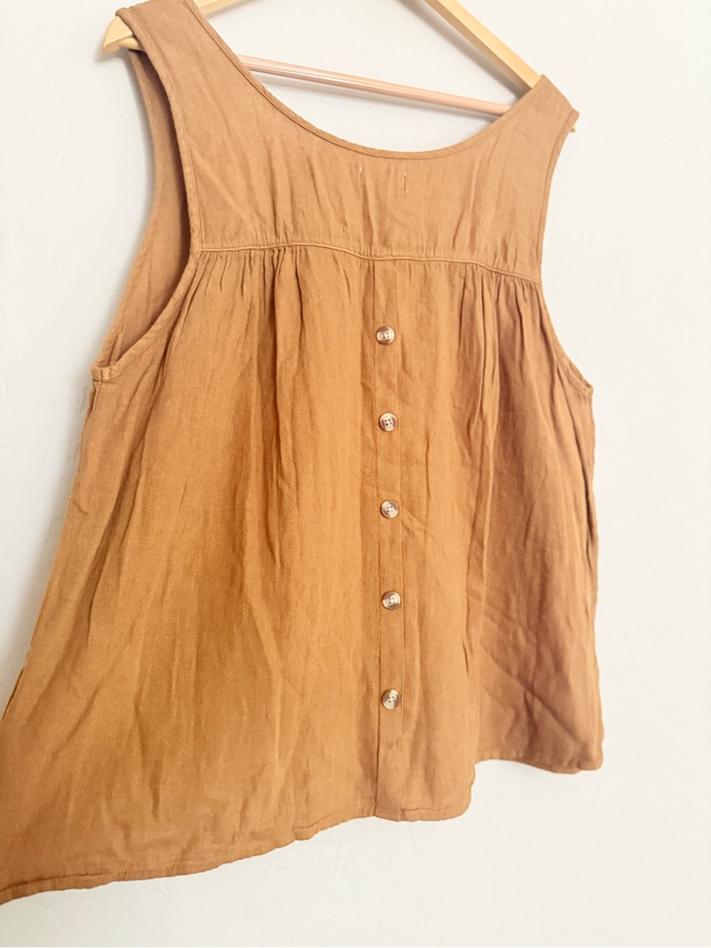 Thread & Supply Ochre Brown Linen Blend Scoop Neck Tank Top Size 2X Plus Size - Picture 4 of 7